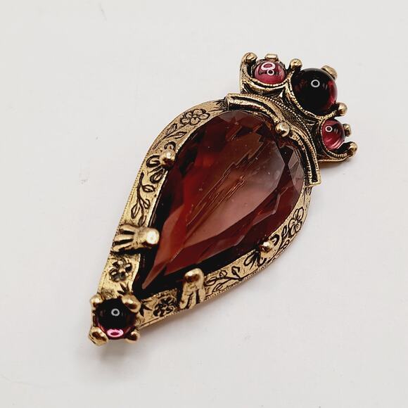 Miracle Purple Glass Brooch Open Back Faceted Stone Celtic Style Vintage - Picture 9 of 9